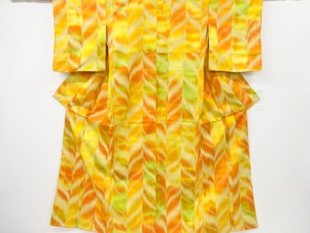 抽象草葉模様織出し手織り紬着物